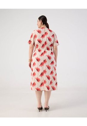 Vestido Con Elástico En Cintura Y Manga Mariposa  Curvy  Para Mujer Rojo Patprimo