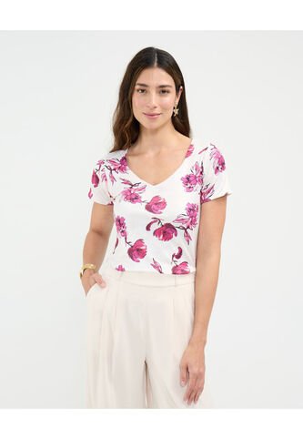 Camiseta Para Mujer Manga Corta Cuello V Color Blanco Marca Patprimo #30093663 Patprimo