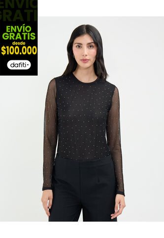 Camiseta Para Mujer Manga Larga Cuello Redondo Color Negro Marca Patprimo #30093613 Patprimo