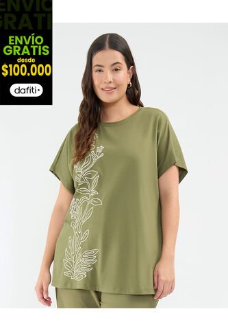 Camiseta Para Mujer Manga Corta Color Verde  Marca Patprimo #14091416 Patprimo