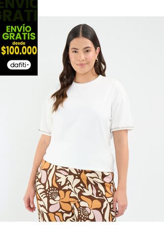 Camiseta Para Mujer Manga Corta Cuello Redondo Color Crema Marca Patprimo #14091413 Patprimo