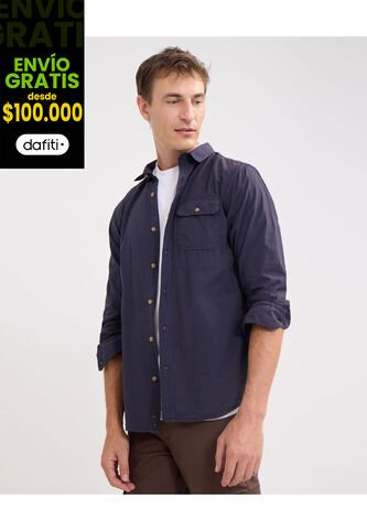 Camisa Para Hombre Manga Larga Con Bolsillo Color Azul Oscuro Marca Patprimo #44013015 Patprimo