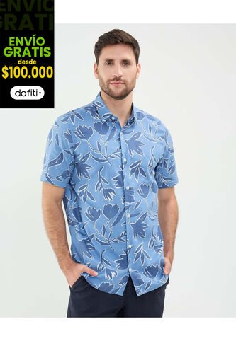 Camisa Para Hombre Manga Corta Sin Bolsillo Cuello Resort Color Azul Claro Marca Patprimo #44013096 Patprimo