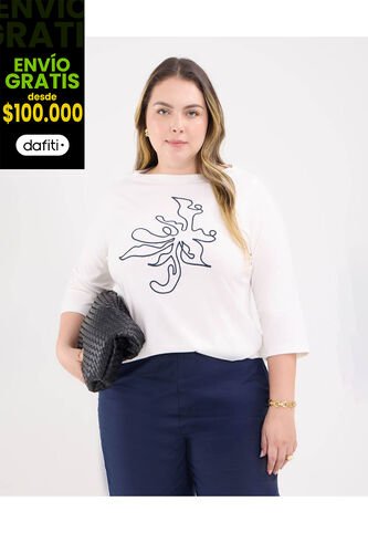 Camiseta Para Mujer Manga 3/4 Cuello Redondo Color Crema Marca Patprimo #14091420 Patprimo