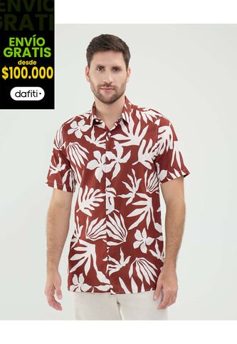 Camisa Para Hombre Manga Corta Sin Bolsillo Cuello Resort Color Naranja Marca Patprimo #44013096 Patprimo