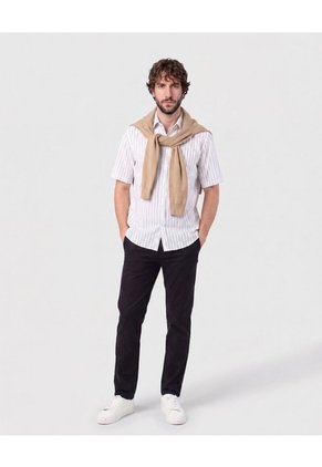 Camisa Listrada Con Bolsillo   Para Hombre Blanco Patprimo