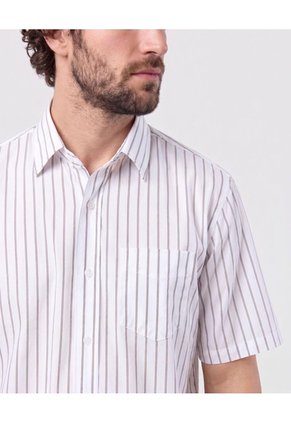 Camisa Listrada Con Bolsillo   Para Hombre Blanco Patprimo