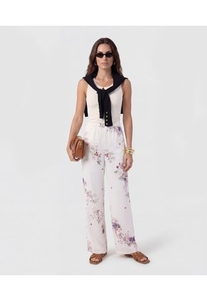 Pantalón Wide Leg De Textura Ligera   Para Mujer Blanco Patprimo