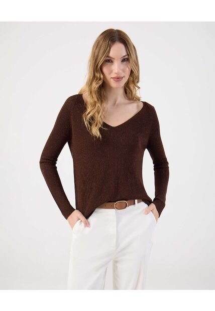 Saco  Para Mujer Cuello V Color Café Marca Patprimo #30330655