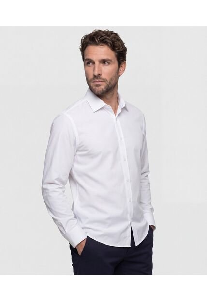 Camisa Non Iron Manga Larga Sin Bolsillo  Para Hombre Blanco Patprimo