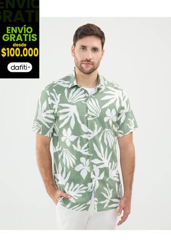 Camisa Para Hombre Manga Corta Sin Bolsillo Cuello Resort Color Verde Claro Marca Patprimo #44013096 Patprimo