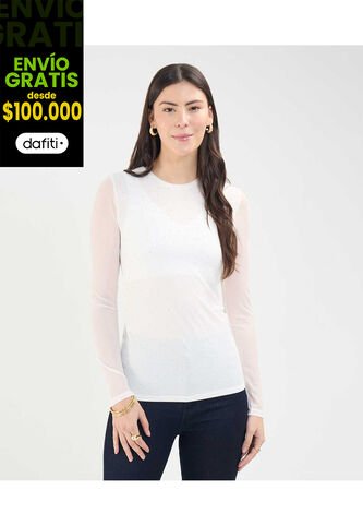 Camiseta Para Mujer Manga Larga Cuello Redondo Color Crema Marca Patprimo #30093613 Patprimo