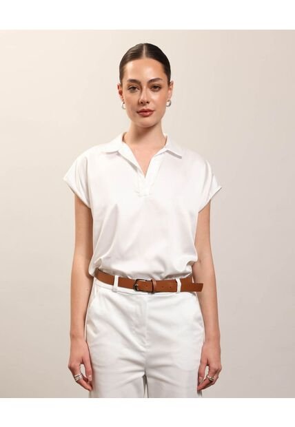 Blusa Satinada Escote En V  Para Mujer Blanco Patprimo