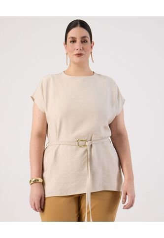 Blusa Con Cinturon  Curvy  Para Mujer Beige Patprimo Patprimo