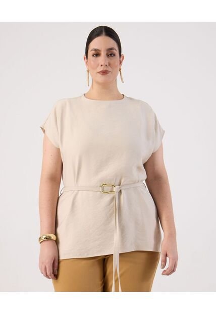 Blusa Con Cinturon  Curvy  Para Mujer Beige Patprimo