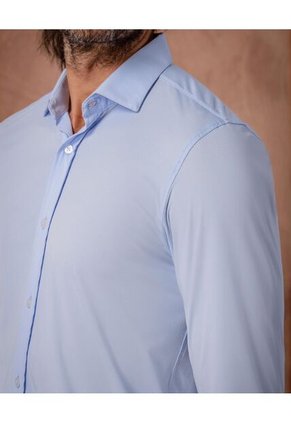 Camisa  Para Hombre Manga Larga Sin Bolsillo Cuello Italiano Color Azul Marca Patprimo #44013184