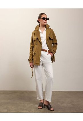 Chaqueta Trench Unicolor Con Cinturon   Para Mujer Verde Patprimo