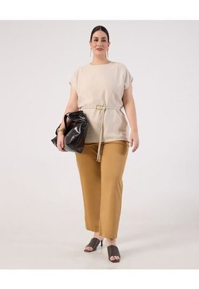 Blusa Con Cinturon  Curvy  Para Mujer Beige Patprimo