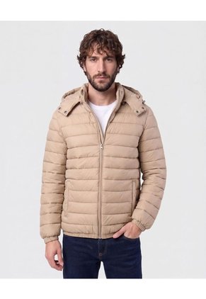 Chaqueta Acolchada Con Capota Para Hombre Café Patprimo