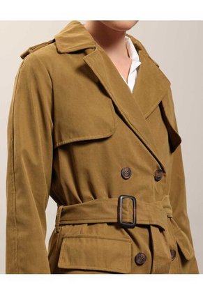 Chaqueta Trench Unicolor Con Cinturon   Para Mujer Verde Patprimo