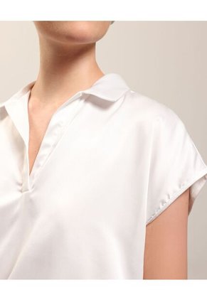 Blusa Satinada Escote En V  Para Mujer Blanco Patprimo