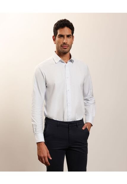 Camisa Manga Larga Unicolor   Para Hombre Azul Patprimo