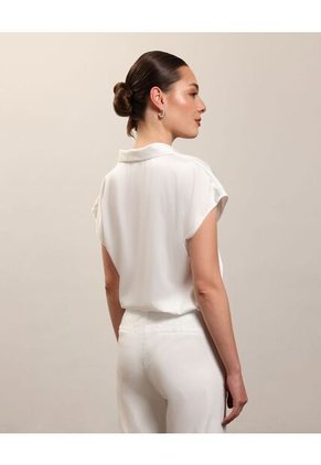 Blusa Satinada Escote En V  Para Mujer Blanco Patprimo