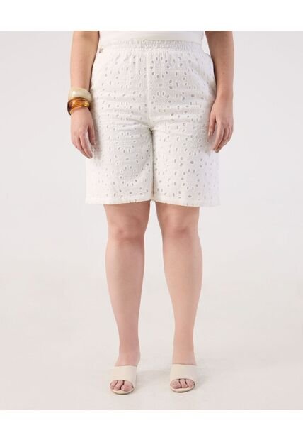 Bermuda Con Bordado Suizo Y Pretina Elástica  Curvy  Para Mujer Blanco Patprimo