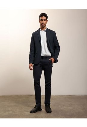 Camisa Manga Larga Unicolor   Para Hombre Azul Patprimo