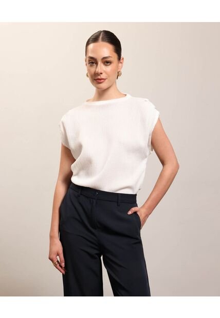 Camiseta Unicolor Texturizada   Para Mujer Blanco Patprimo