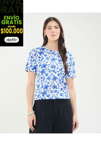 Camiseta Para Mujer Manga Corta Cuello Redondo Color Azul  Marca Patprimo #30093671 Patprimo