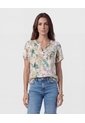 Blusa De Silueta Fluida Y Cuello En V  Para Mujer Crema Patprimo de Patprimo