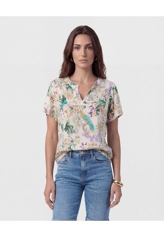 Blusa De Silueta Fluida Y Cuello En V  Para Mujer Crema Patprimo Patprimo