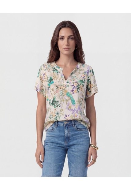 Blusa De Silueta Fluida Y Cuello En V  Para Mujer Crema Patprimo