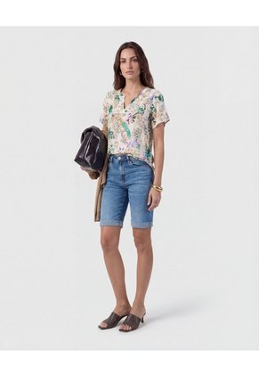 Blusa De Silueta Fluida Y Cuello En V Para Mujer Crema Patprimo