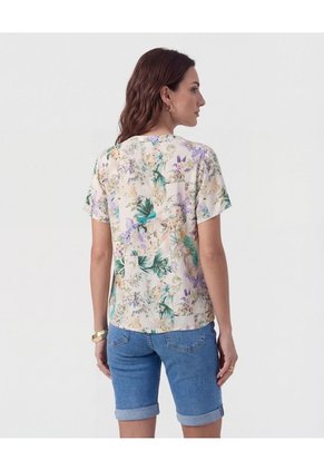 Blusa De Silueta Fluida Y Cuello En V Para Mujer Crema Patprimo