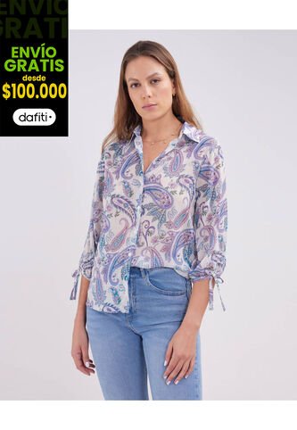 Camisa Para Mujer Manga 3/4 Color Azul  Marca Patprimo #30010624 Patprimo