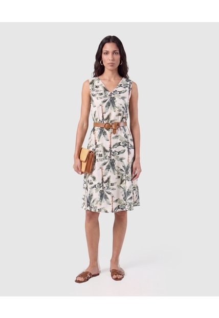 Vestido Corto Estampado Con Cinturón   Para Mujer Verde Patprimo
