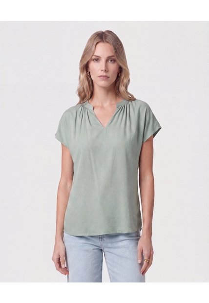 Blusa Cuello V Fruncido   Para Mujer Verde Patprimo