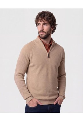 Suéter De Con Cremallera Y Textura Para Hombre Café Patprimo