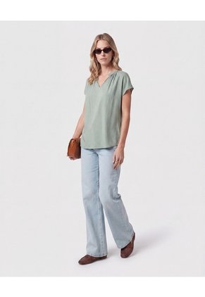 Blusa Cuello V Fruncido   Para Mujer Verde Patprimo