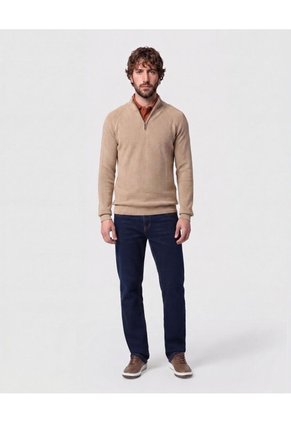 Suéter De Con Cremallera Y Textura Para Hombre Café Patprimo