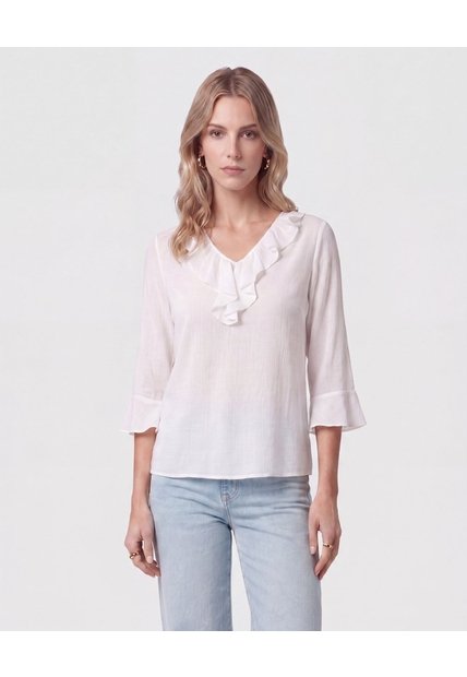 Blusa Cuello Volante   Para Mujer Blanco Patprimo