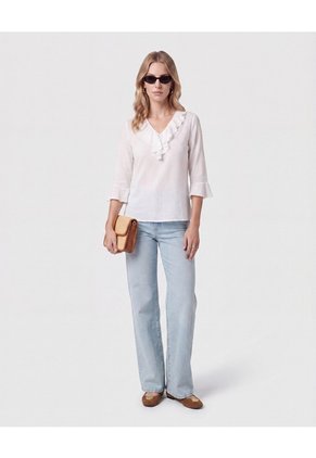 Blusa Cuello Volante   Para Mujer Blanco Patprimo