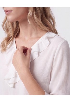 Blusa Cuello Volante   Para Mujer Blanco Patprimo