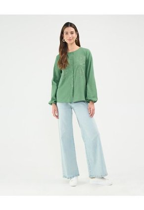 Blusa Para Mujer Manga Larga Color Verde Oscuro Marca Patprimo #30123468