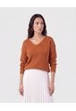Saco Tejido En Rib Con Cuello En V   Para Mujer Naranja Patprimo de Patprimo