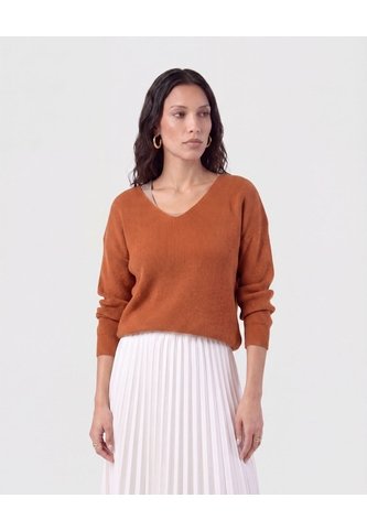 Saco Tejido En Rib Con Cuello En V   Para Mujer Naranja Patprimo Patprimo