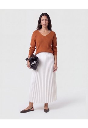 Saco Tejido En Rib Con Cuello En V Para Mujer Naranja Patprimo