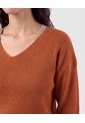 Saco Tejido En Rib Con Cuello En V   Para Mujer Naranja Patprimo de Patprimo